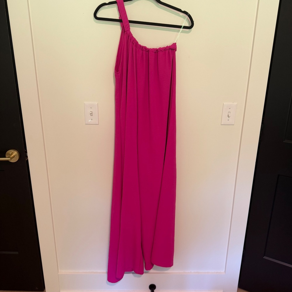 Carole Christian Pink One Shoulder Wide Leg Jumpsuit Small Made in USA NWT